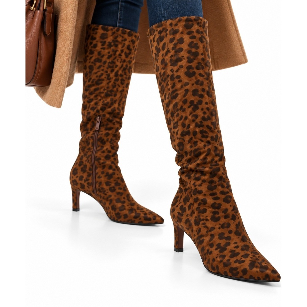 A New Day Justice Leopard Print Mid-Calf Cone Heel Boots Brown Size 6 NEW